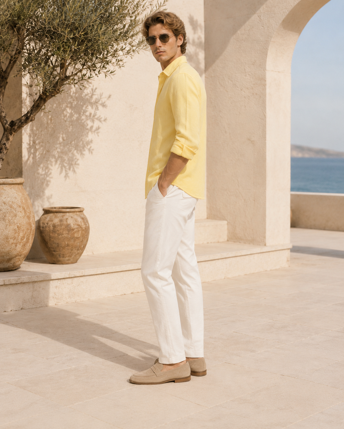 Butter Yellow Polyester Linen Resort Shirt