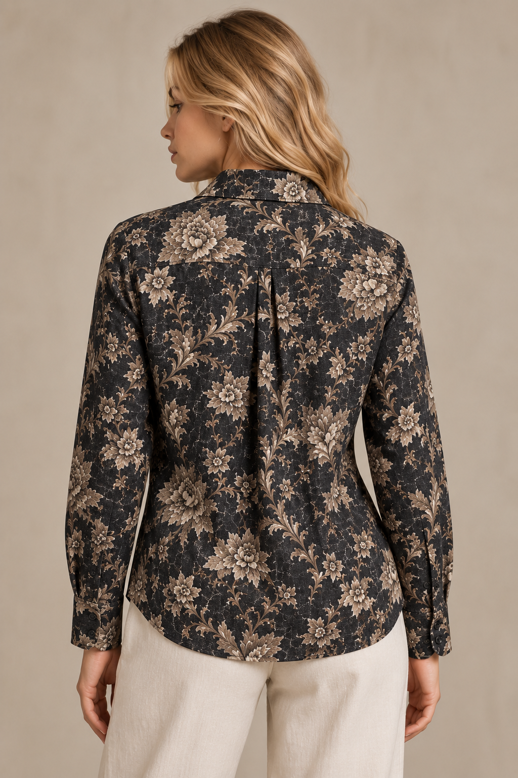 AD°SA 40 Lea Pure Linen Floral Shirt — Black & Beige
