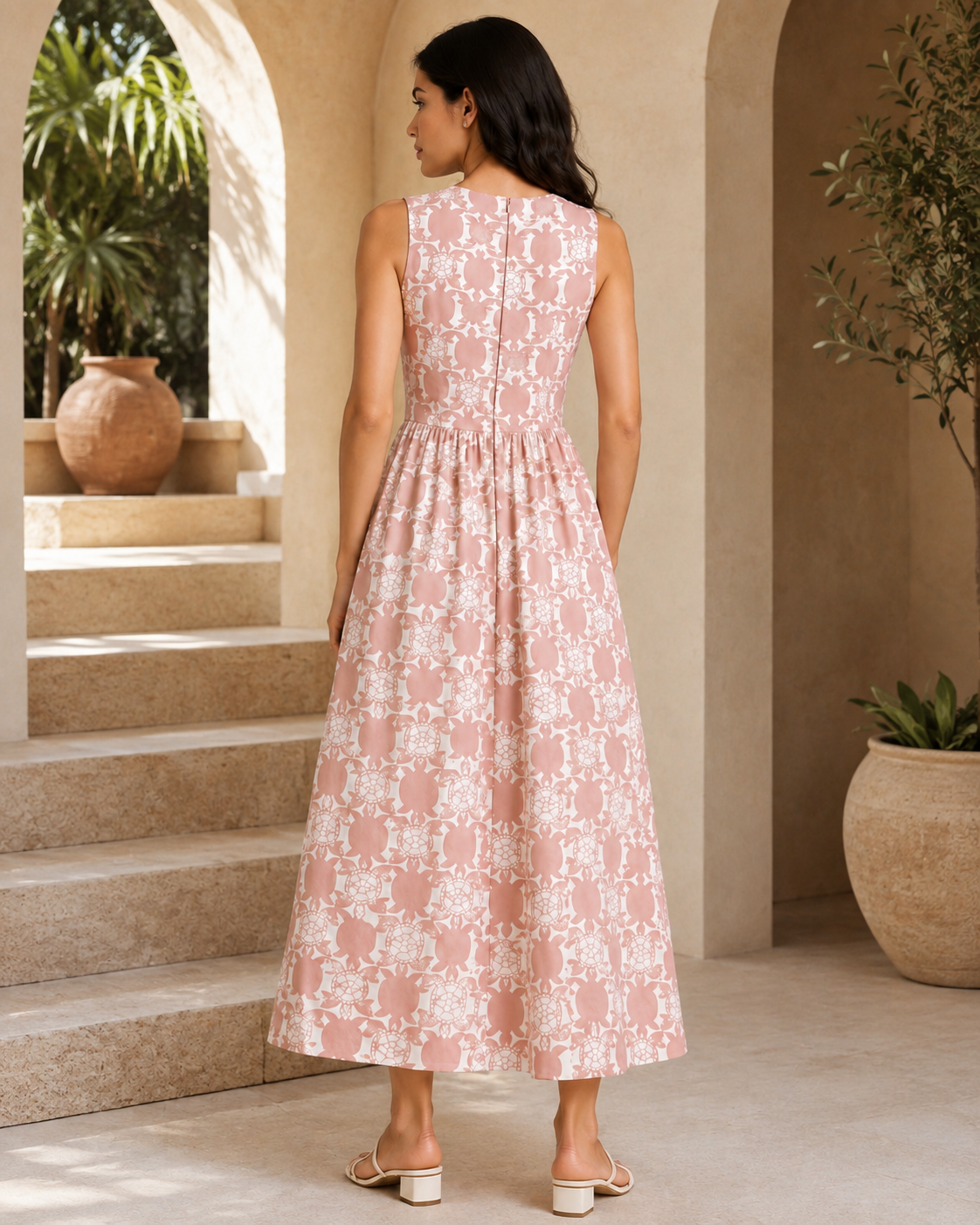 Blush Turtle Print Sleeveless Maxi Dress