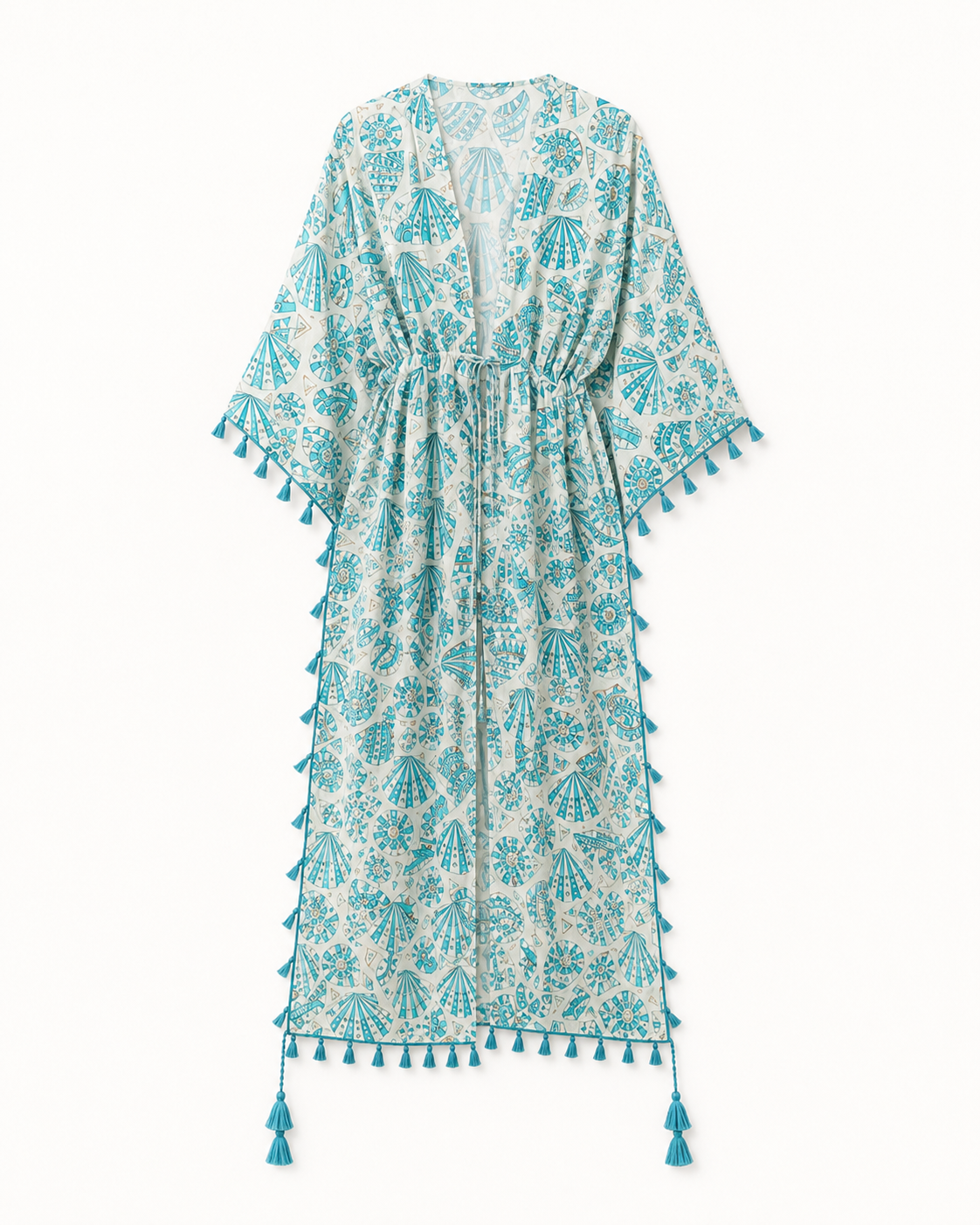 Mediterranean Shell Midi Kimono Cover-Up – Aqua Turquoise