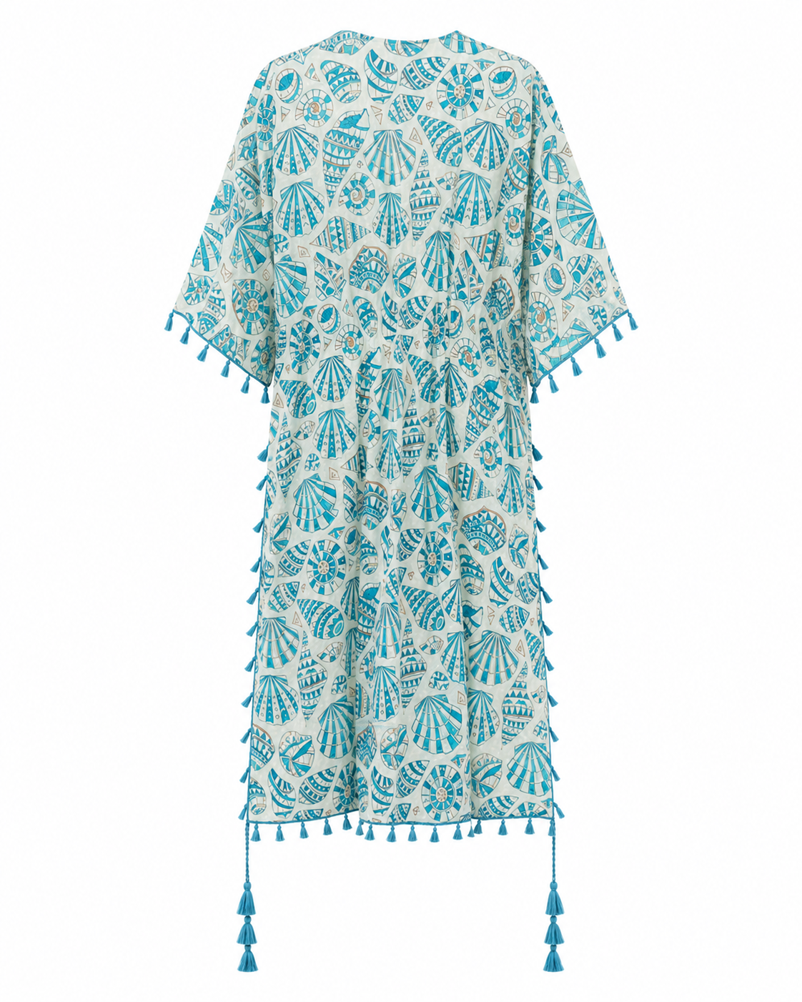 Mediterranean Shell Midi Kimono Cover-Up – Aqua Turquoise