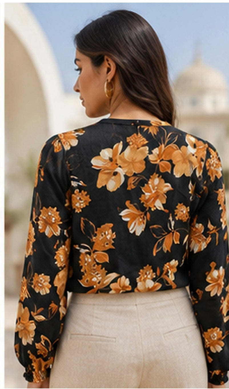 Noir Marigold Satin Wrap Top