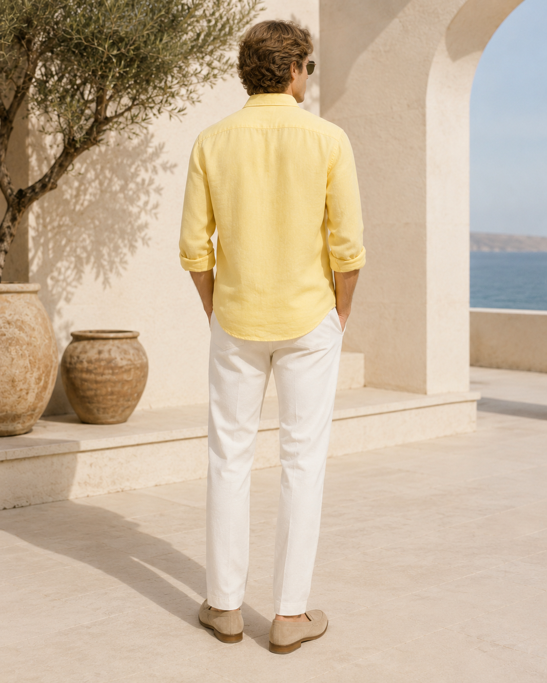 Butter Yellow Polyester Linen Resort Shirt