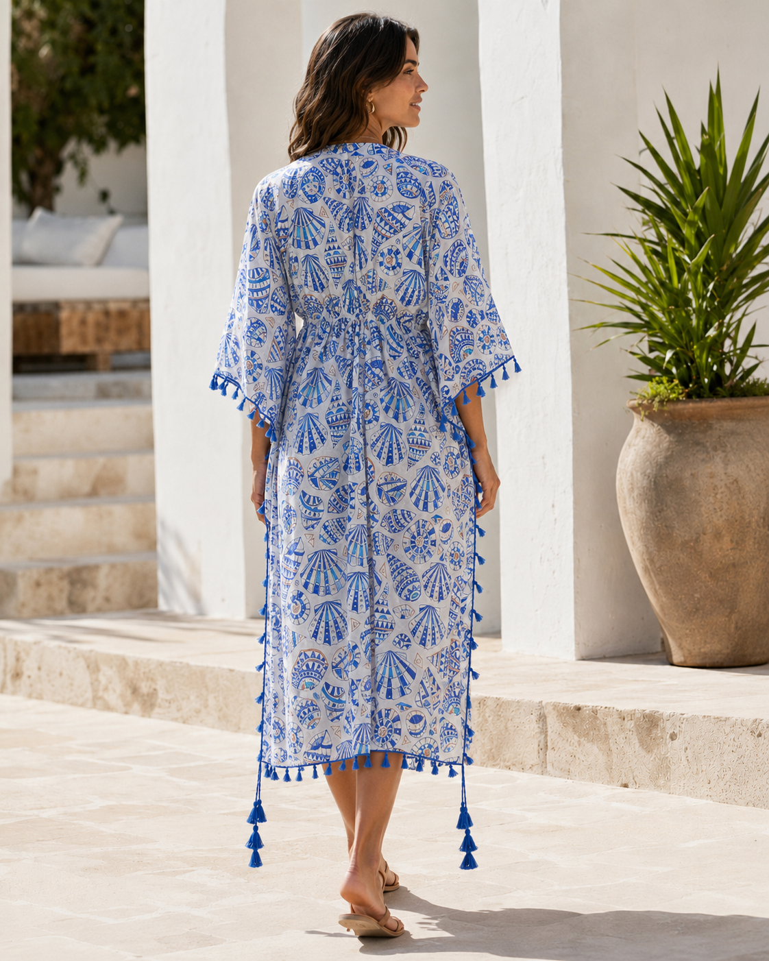 Mediterranean Shell Midi Kimono Cover-Up