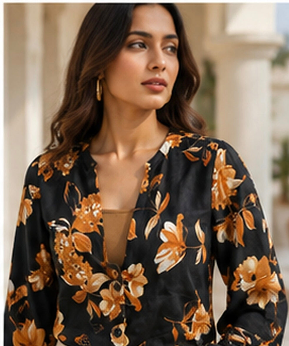 Noir Marigold Satin Wrap Top