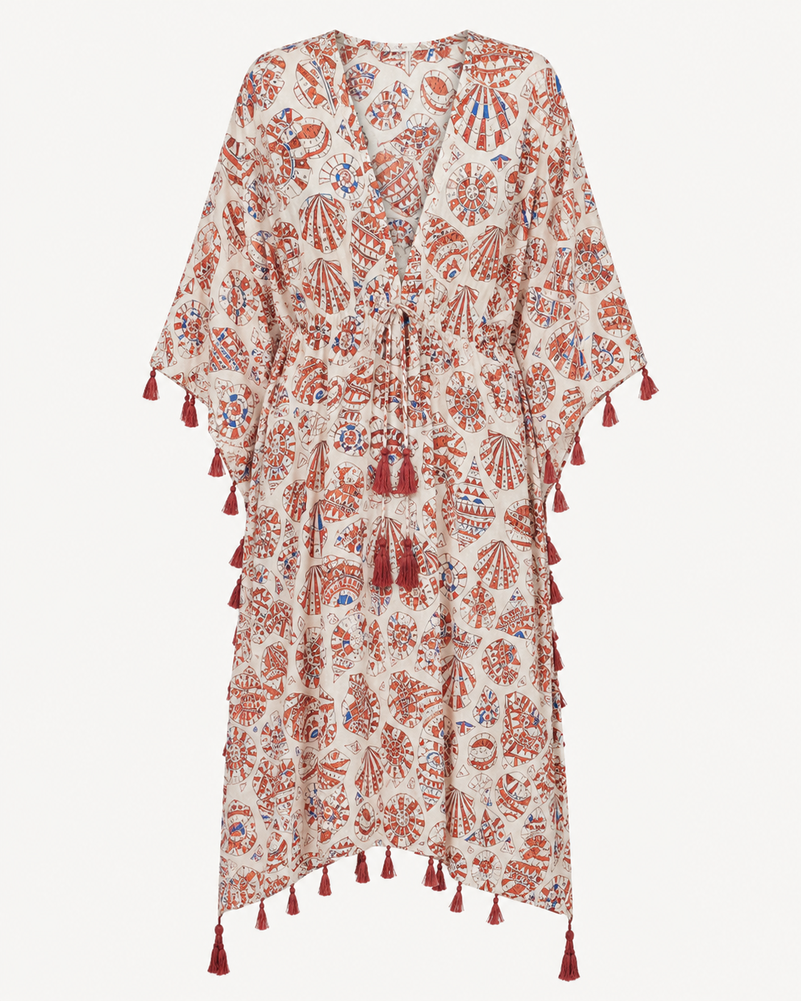 Mediterranean Shell Midi Kimono Cover-Up – Terracotta Combo