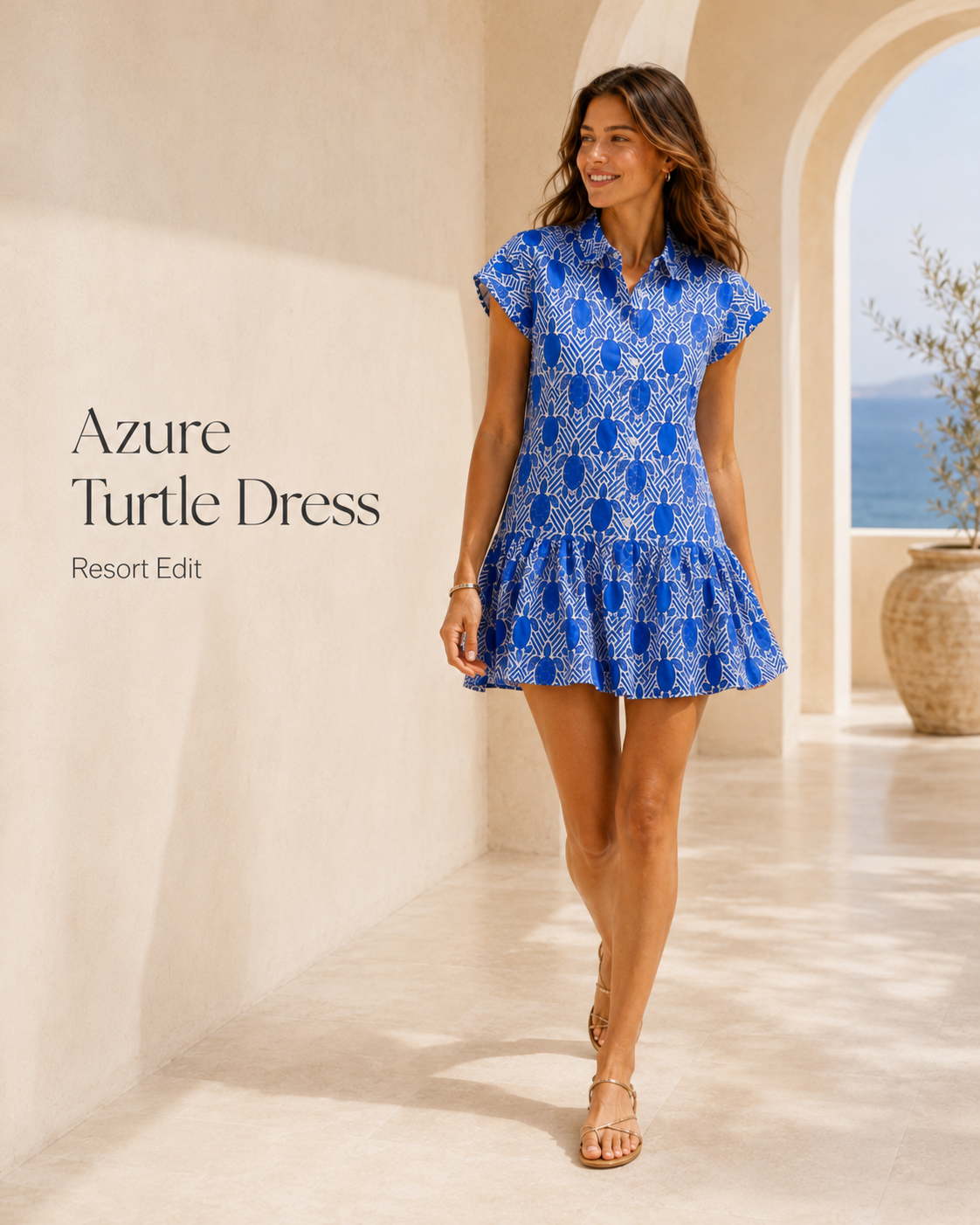 Azure Turtle Cotton Resort Dress