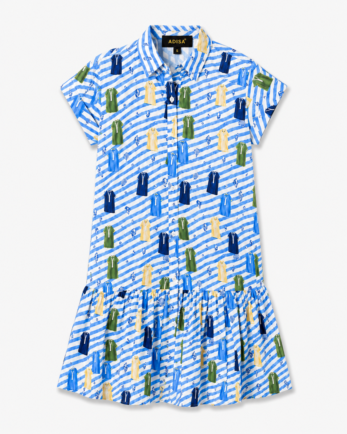 Riviera Stripe Tiered Cotton Shirt Dress