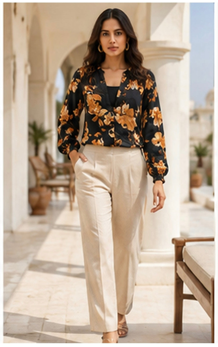 Noir Marigold Satin Wrap Top