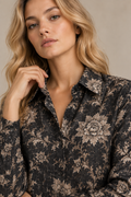 AD°SA 40 Lea Pure Linen Floral Shirt — Black & Beige