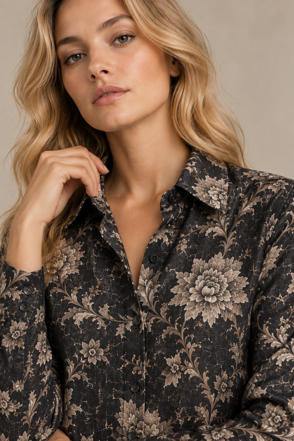 AD°SA 40 Lea Pure Linen Floral Shirt — Black & Beige