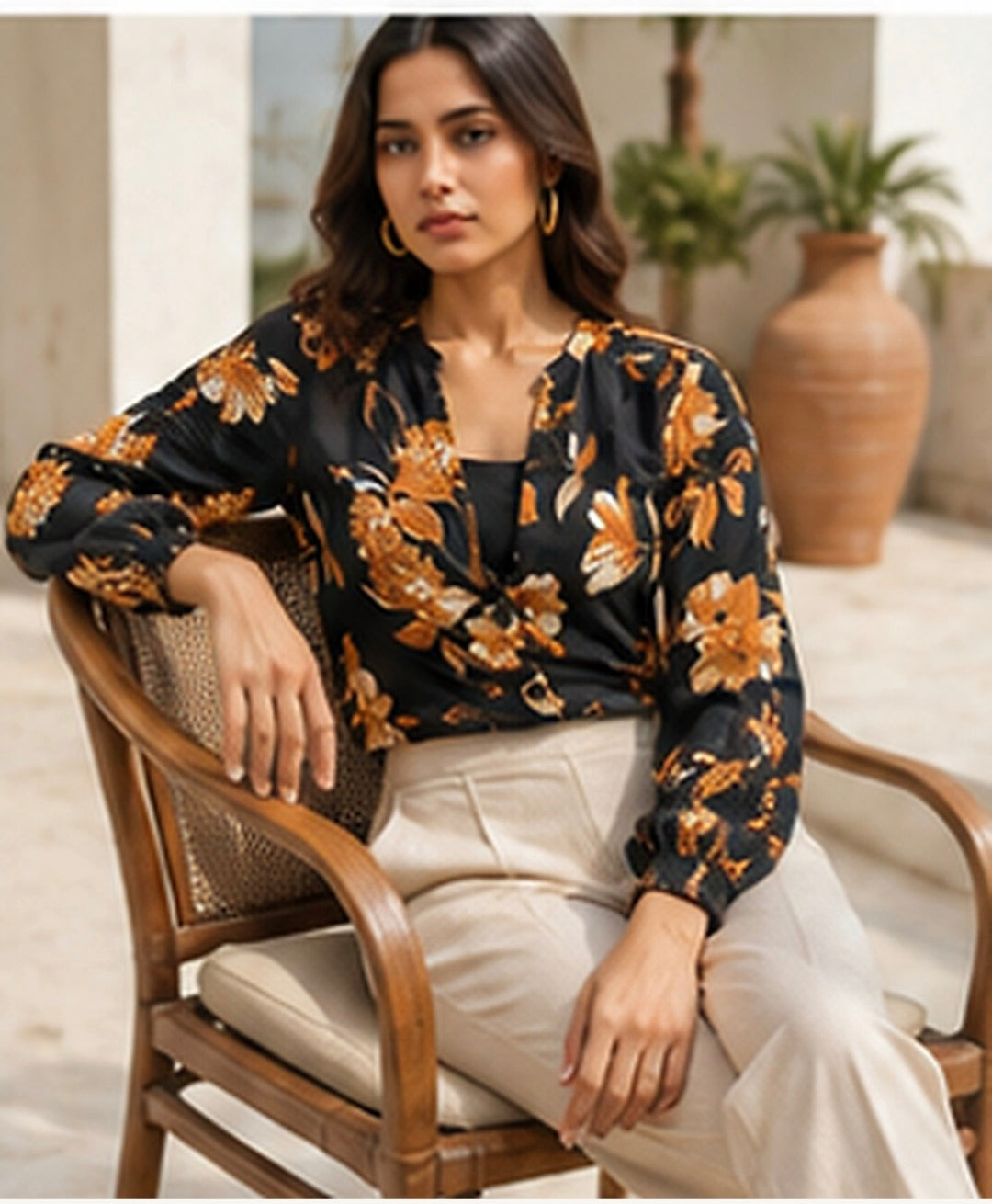 Noir Marigold Satin Wrap Top