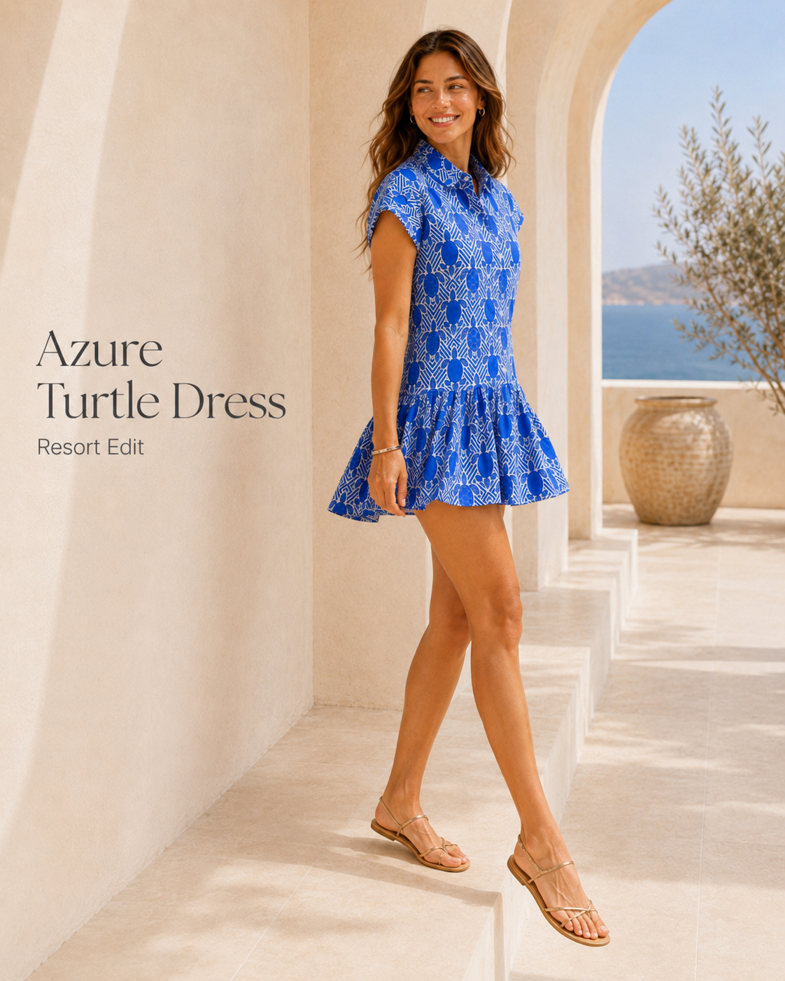 Azure Turtle Cotton Resort Dress