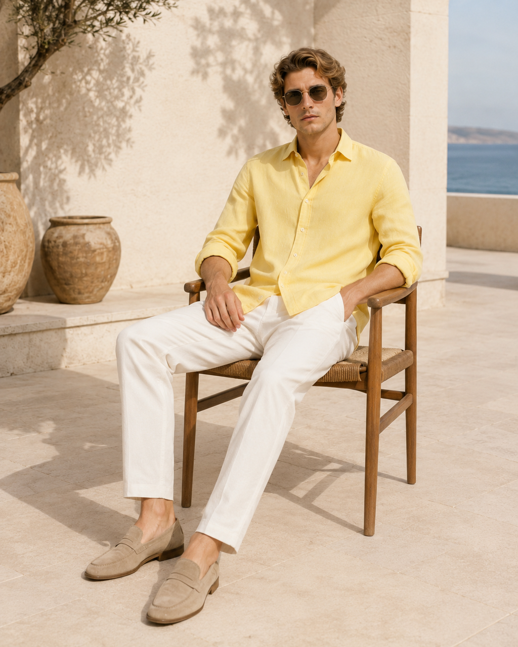 Butter Yellow Polyester Linen Resort Shirt