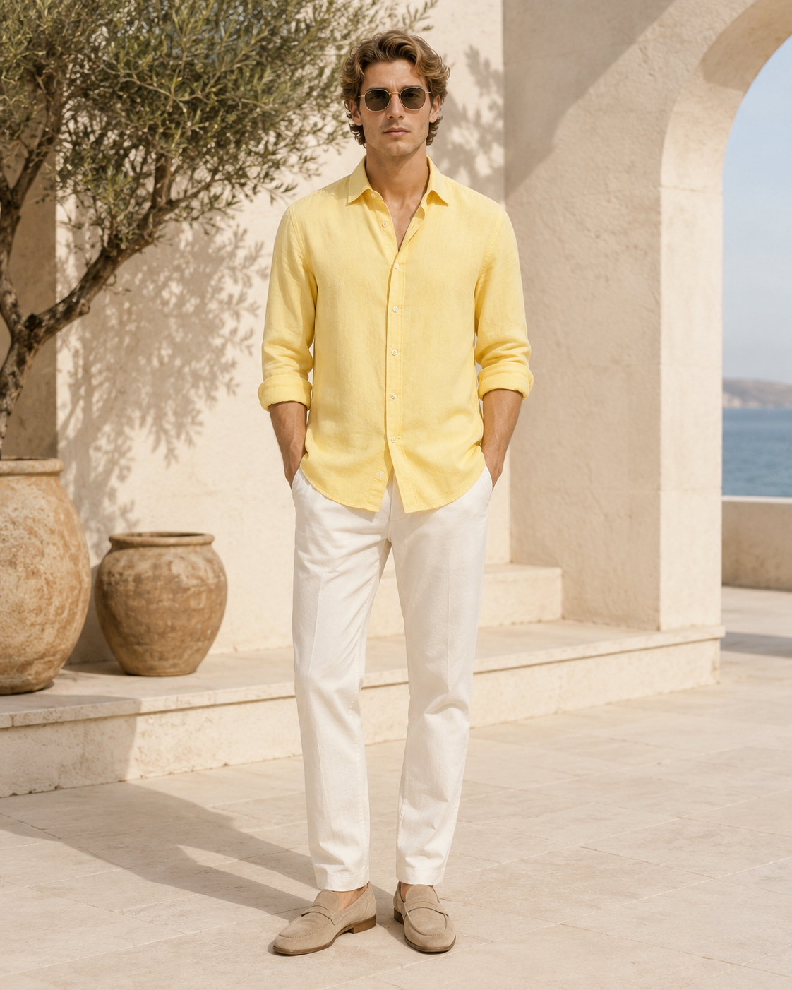 Butter Yellow Polyester Linen Resort Shirt